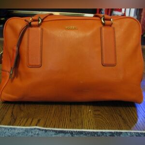 Fossil Memoir Vibrant Orange Leather Satchel Shoulder Bag